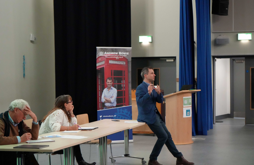 Andrew speaking at the Laurencekirk Academy meeting