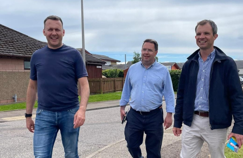 Andrew Bowie MP campaigning with Russell Findlay MSP and Craig Hoy MSP