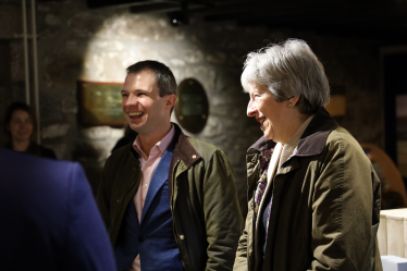 Andrew Bowie MP and Rt Hon Theresa May MP visiting Royal Lochnagar distillery.